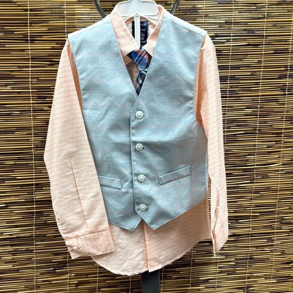 Nautica Little‎ Boys Glen Plaid Vest, Shirt and Tie, 3 Piece Set - Teal Size 7 - Picture 2 of 3